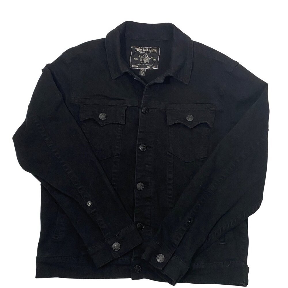 True Religion Men's Stretch Denim Trucker Jacket black size XL stretch denim - Picture 5 of 12